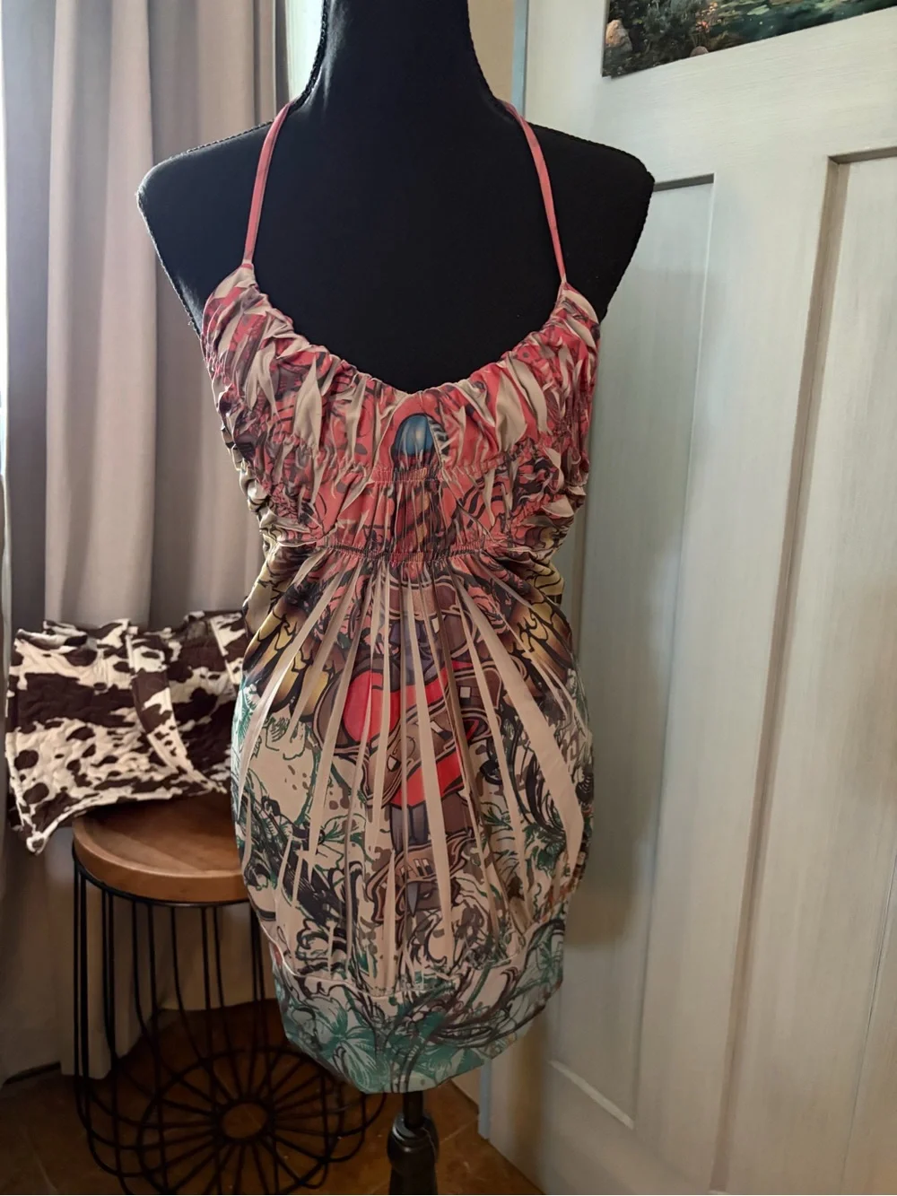 L8teR Pink Multi-Color Printed Halter Dress